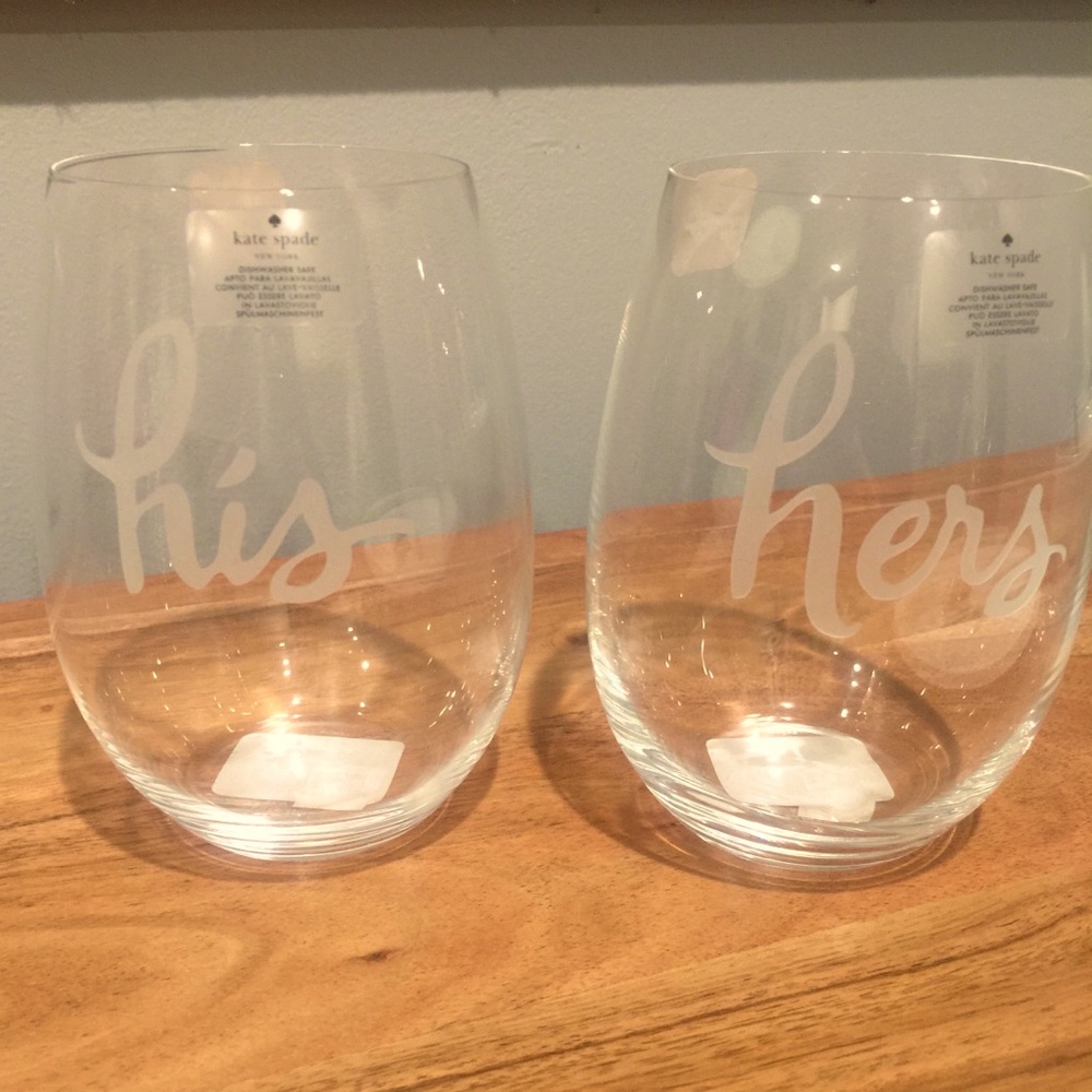His Hers Wedding Couple Wine Glasses - Kate Spade